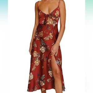 Midi flowy fall dress with tie detail on bust